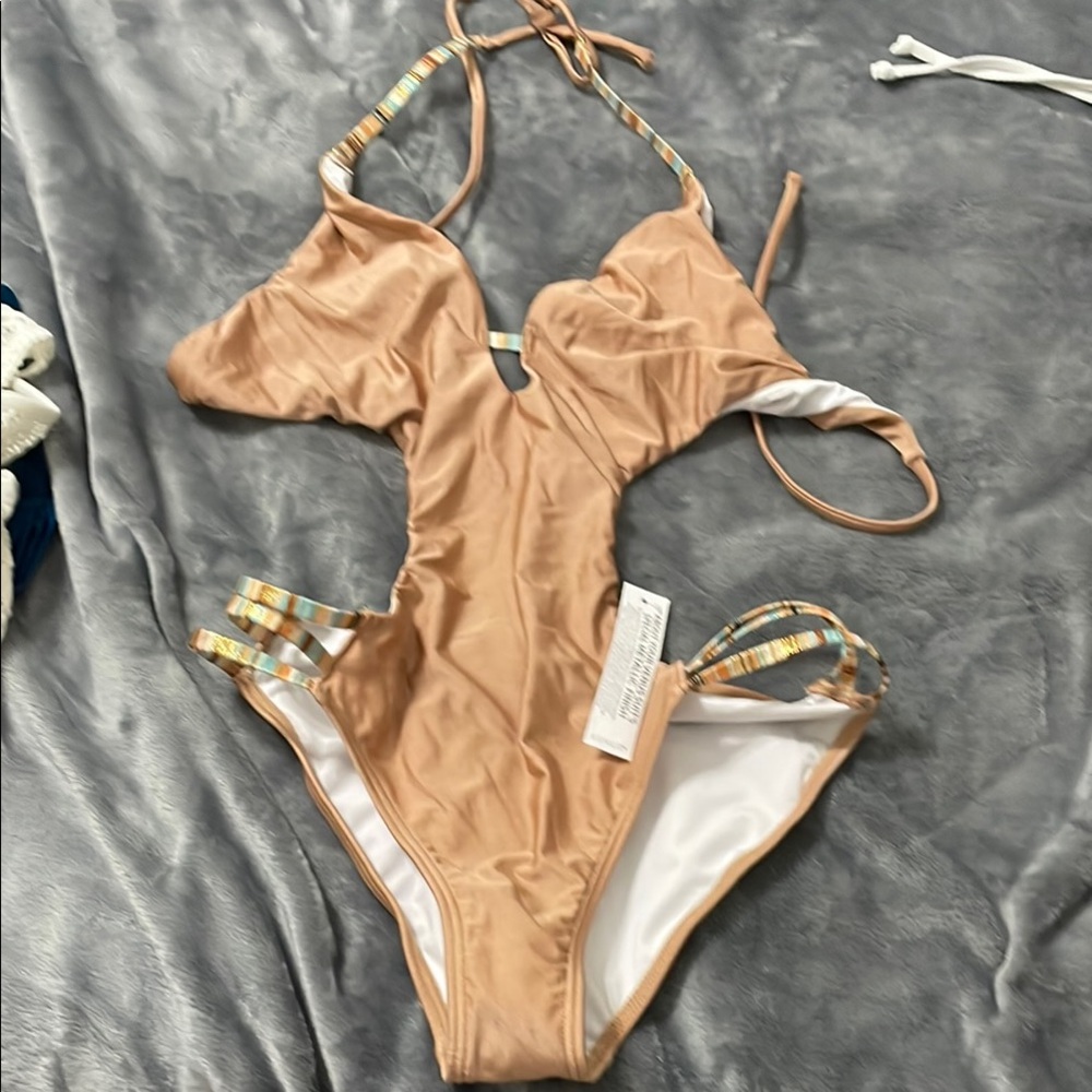 VENUS Tan One Piece Swimsuit with Cutout Details